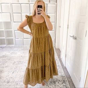 Madewell Ruffle-Sleeve Tiered Midi Dress Daisy Stitch